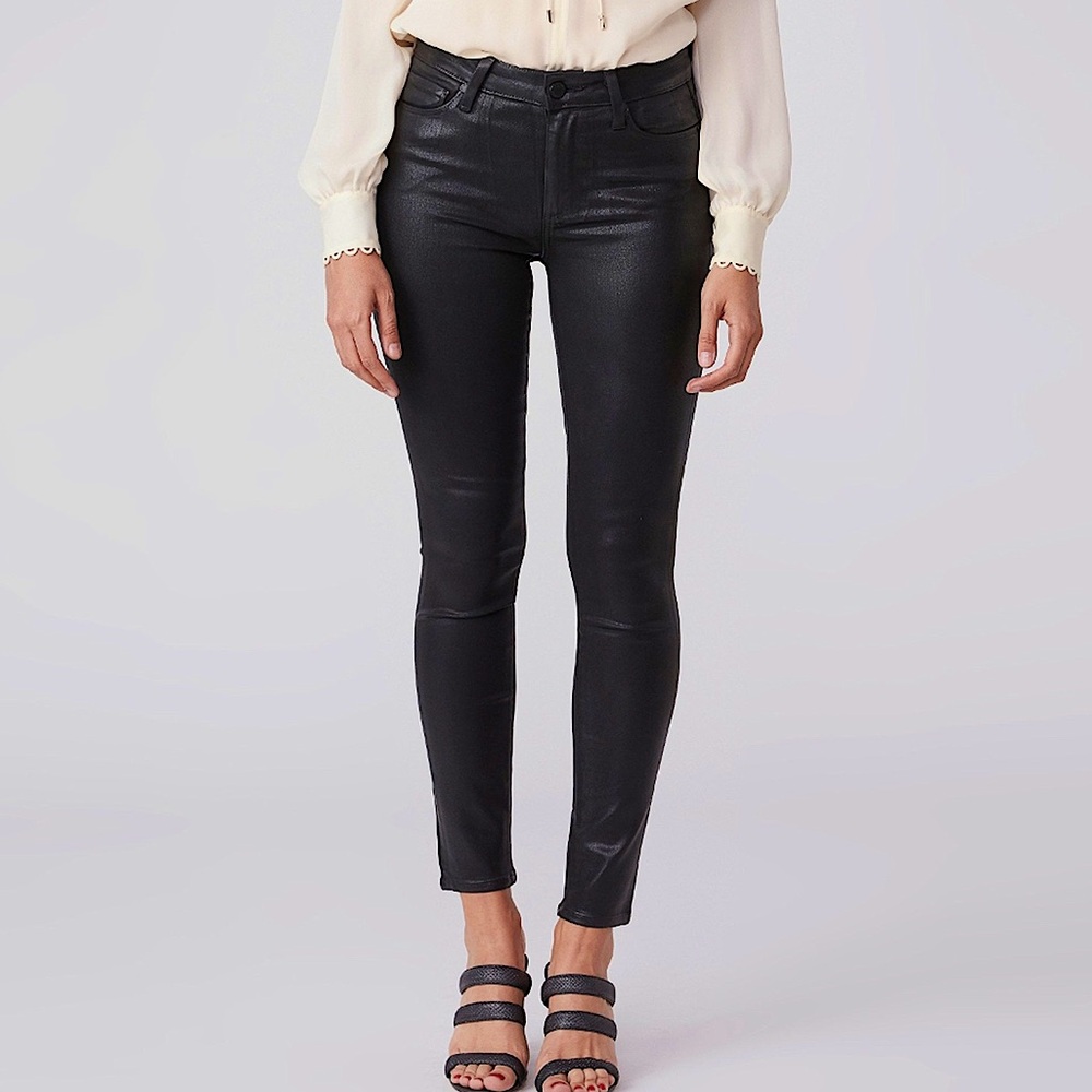 PAIGE Hoxton Ankle Black Fog Luxe Coating Skinny Jeans Size 24 EUC